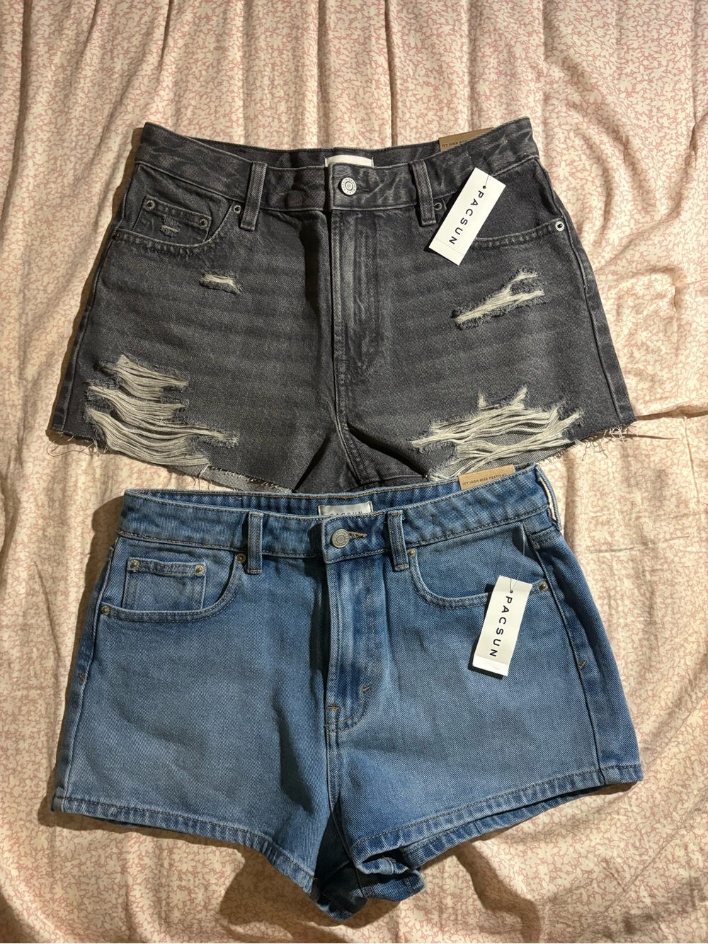 PacSun Women's Two-Pack Distressed Black & Classic Blue Jean Shorts